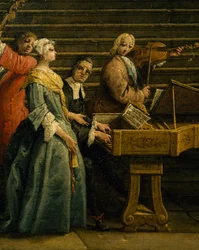 Konsertti Villassa, Antonio Visentini (1688-1782), piano ja viulu, öljy kankaalle, 207x320, Italia