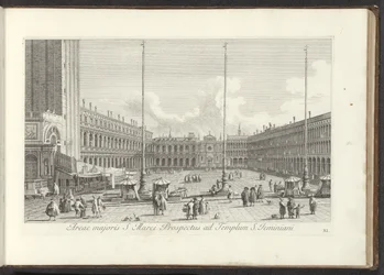 Gezicht op het San Marcoplein te Venetië Pyhän Markuksen esitteen laajempi alue St. Jeminianin temppeliin (otsikko esineessä) Gezichten op bugemenen en pleinen in Venetië (sarjan nimi) Kuuluisimmat näkymät Venetsian kaupunkiin Antonius-kanavalta, 38 ilmapa