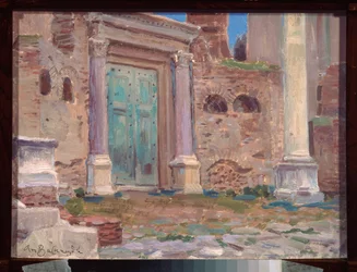 Le temple de Janus a Rome (Italia) (Januksen temppeli Roomassa) - Appolinari Mikhaylovich Vasnetsovin (1856-1933) teos, öljy pahville, venäläinen taide 1800-luku - N Yaroshenkon taidemuseo, Kislovodsk (Venäjä)