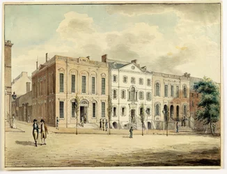Wallin ja William Streetin koilliskulma, New York City, 1798 (wc ja muste paperille)