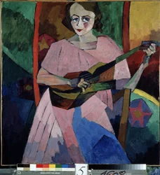 Nainen kitaralla (Lady with a Guitar). Aristarkh Vasilyevich Lentulov (Lentulov) (1882-1943) maalaus, öljy kankaalle