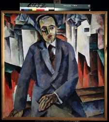 Valtiomiehen muotokuva Aleksanteri Tairov (1885-1950) (Muotokuva Regisseur A. Tairov). Aristarkh Vasilyevich Lentulov (Lentulov) (1882-1943) maalaus, öljy kankaalle. Venäläinen taide, 1900-luvun avantgarde. Venäjän valtionmuseo, Pietari.