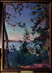 Puisto Neva-joen rannalla. Arkadi (Arkady) Aleksandrovich Rylovin (1870-1939) maalaus öljy kankaalle