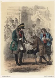 Kuningas Kaarle XIV (Jean de Suede) (John Baptiste Bernadotte) (1763-1844) on saanut entisen opettajansa mitalin - Kaiverrus Telory