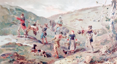 1200-luvun metsästysbileet kantajien kanssa