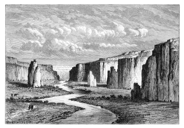 Kalliot keltaisessa maassa Tai-Yeunin pohjoispuolella, Shanxissa, Kiinassa, 1895.