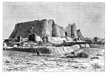 Veraminin raunioitunut linnoitus, Persia, Iran, 1895.