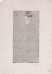 Femme assise avec chapeau a plumes (Istuva nainen, jolla on höyhenhattu) n. 1893 (etsaus)