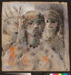 Las indias, n. 1947 (hiiltä ja pastellia kartongille).