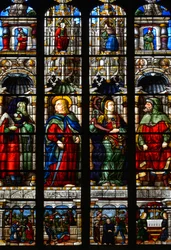 Pyhä Mattias (Mathias), Ezra (tai Ezra), Profeetta Habakuk (tai Habakuk) ja Sibylle Tiburtine (eli Tiburin Albunea) - Lasimaalaus Arnaud de Molesin (1470-1520) Passion kappelista valmistui vuonna 1513 - Auch Marian katedraali (sak