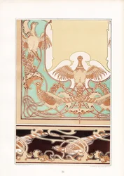Art Nouveau koristeelliset reunukset, joissa on lintuaiheita (litografia)
