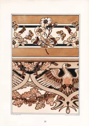Ornamenttikompositioita, joissa on kukkia, perhosia ja kotka (litografia)