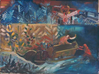 Sairaiden kantaminen, n. 1940 (öljy kankaalle)