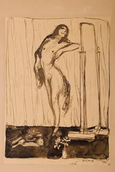Naisen alaston, noin 1910-luku (piirustus)