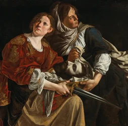 Judith, Holoferneen pää ja palvelijatar.