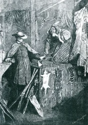 Vaihtokauppa intiaanien kanssa Länsi-Amerikan osavaltioissa, kaiverrus Joseph Swain (1820-1909) 1871
