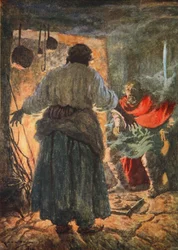 Alfred sent renyat per cremar els pastissos (litografia de color) finlandès