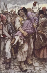 The Scarlet Pimpernel to the Rescue, kuvitus paronitar Orczyn (1865-1947) "The Scarlet Pimpernel" -kirjaan (värilito)