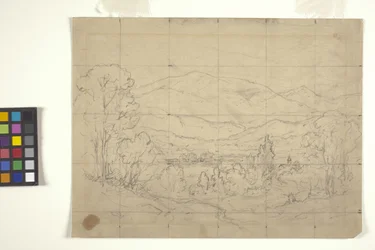 Study For Mountainous Landscape (lyijykynä luonnonvalkoiselle paperille, neliö siirtoa varten)