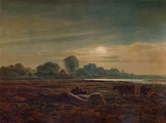 Moonlightin River Scene, karjan kanssa, 1879, 1935