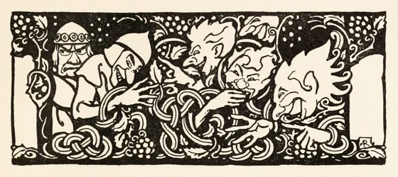 Becfola vaunuissaan elokuvasta The Wooing of Becfola in Irish Fairy TalesSee desc