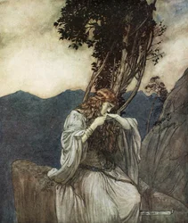 "Brunnhilde suutelee sormusta, jonka Siegfried on jättänyt hänelle", 1924.