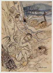 Jokaisen pikkujutun vuoksi he ovat asettaneet minut, kuvitus William Shakespearesin Myrsky -teoksesta, pub. 1926