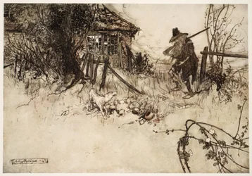 Hän löysi talon rappeutuneen? Koirani, huokaisi köyhä Rip, on unohtanut minut. Rip Van Winkle, Washington Irving, pubi. 1910