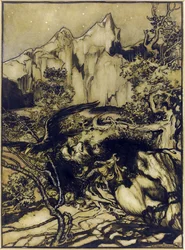 Le voyage de Thor (Tor) au pays des Geants - Thorin matka jättiläisten maahan par Rackham, Arthur (1867-1939)