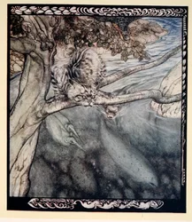"Elämäni muuttui lakkaamattomaksi ryyppäämiseksi, haavaksi ja pakoksi, valppauden taakkaksi ja tuskaksi", kuvitus James Stephensin teoksesta "Irish Fairy Tales", 1920