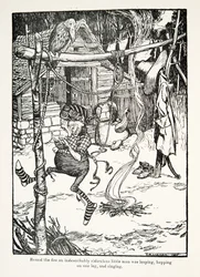 Nuotion ympärillä hyppi sanoinkuvaamattoman naurettava pikkumies, hyppi yhdellä jalalla ja lauloi Grimmin veljesten saduista, pub. 1909
