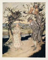 Sauntering along in the Twilight..., kirjasta The Legend of Sleepy Hollow, kirjoittanut Washngton Irving (1783 - 1859), kust. 1928