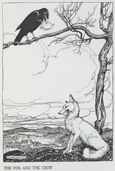Kettu ja varis, kuvitus teoksesta Aesop
