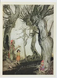 Puut ja kirves, kuvitus teoksesta "Aisopoksen faabelit", julkaisija Heinemann, 1912