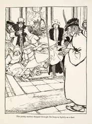 Kaunis neito hyppäsi vanteen läpi kevyesti kuin hirvi, teoksesta Pikkuveli & Pikkusisar ja Muita Grimmin veljesten tarinoita, pub.1917 (litho)