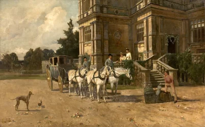 Etunäkymä Wollaton Hallista, Nottingham, hevosen ja vaunujen kanssa, n. 1880-1906