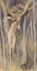 Hamadryad - Spirit of a Tree, n. 1890 (pastelli, kynä ja akvarelli paperille)
