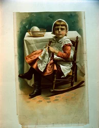 Lapsi neuloo (värilitografia)
