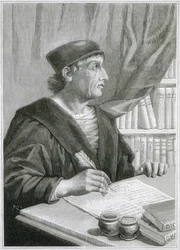 Antonio de NEBRIJA (Antonio Martinez de Cala y Xarava, Antonius Nebrissensis, Antonius Lebrixen) (1441-1522). Englantilainen humanisti ja kielioppinut. Kaiverrus