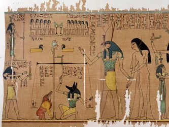 Taide Egypti: sielun paino - Jumalat Anubis ja Thot. Anhai Simile College