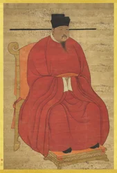 Keisari Zhengzong (Zhao Heng), (pohjoisen) Song-dynastian kolmas hallitsija (r. 997-1022) (tussi ja väri silkille; riippukäärö)