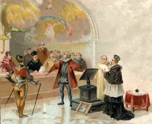 Galilei Vatikaanin pyhän kanslian edessä vuonna 1632 (painettu).