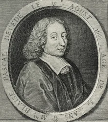 PASCAL, Blaise (1623-1662). Ranskalainen matemaatikko, fyysikko ja filosofi. Kaiverrus