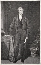 PEEL, Robert (1788-1850). Yhdistyneen kuningaskunnan pääministeri (1834-1835 ja 1841-1846). Kaiverrus Rafael Wardille. Kaiverrus.