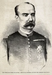 PRIMO DE RIVERA, Fernando (1831-1921). Espanjalainen sotilas ja poliitikko. Fernando Primo de Rivera, joka taisteli kolmannessa karlistisodassa. Kaiverrus.