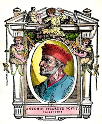 Antonio Filareten (Antonio di Pietro Averlino tai Averulino), firenzeläisen kuvanveistäjän muotokuva (kaiverrus)