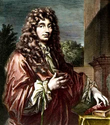 CHRISTIAN HUYGENSIN (1629-1695) - hollantilaisen matemaatikon, fyysikon ja tähtitieteilijän muotokuva - Värillinen kaiverrus - Christiaan Huygensin - hollantilaisen fyysikon ja matemaatikon (1629-1695) muotokuva.