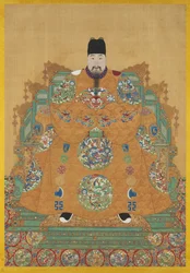 Zhu Youyuanin muotokuva (1476-1519) (riippukäärö, muste ja värit silkille)