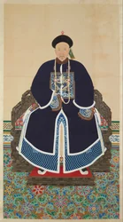 Muotokuva Qingin hovimiehestä, mahdollisesti Jing Shou (k.1889) (tussi ja väri silkille).