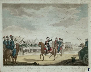 Venäläisten leiri Italiassa vuonna 1799, komentajana ruhtinas ja sotamarsalkka Aleksandr Suvorov (värituloste).